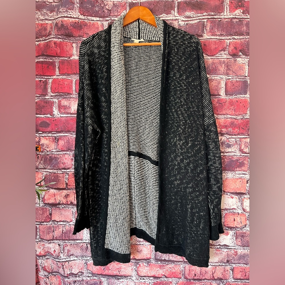 Eileen Fisher Organic Cotton Graphic Nubble Shawl Open Long Cardigan Knit